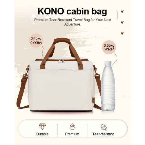KSK2592+TVK2521 - Kono 20 Inch ABS+PC Cabin Suitcase with Travel Bag, Carry‑On Luggage Set - Cream and Brown by LuluBags