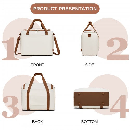 KSK2592+TVK2521 - Kono 20 Inch ABS+PC Cabin Suitcase with Travel Bag, Carry‑On Luggage Set - Cream and Brown by LuluBags