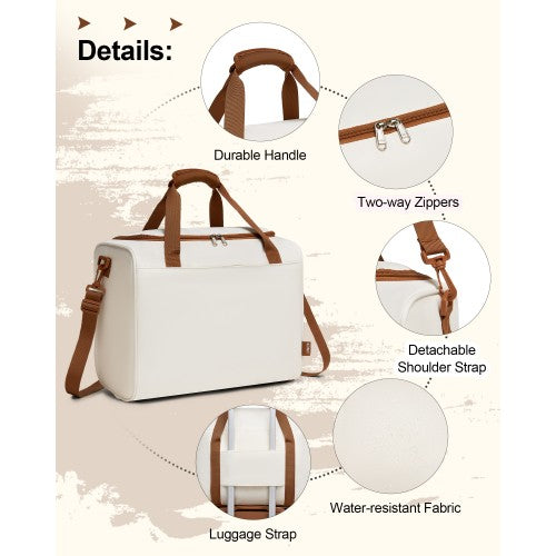 KSK2592+TVK2521 - Kono 20 Inch ABS+PC Cabin Suitcase with Travel Bag, Carry‑On Luggage Set - Cream and Brown by LuluBags