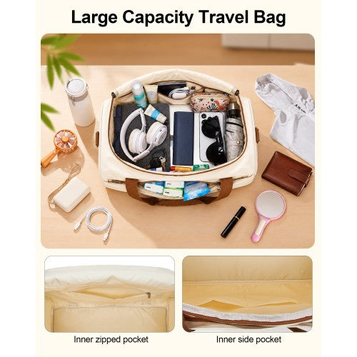 KSK2592+TVK2521 - Kono 20 Inch ABS+PC Cabin Suitcase with Travel Bag, Carry‑On Luggage Set - Cream and Brown by LuluBags
