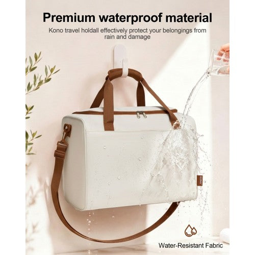 KSK2592+TVK2521 - Kono 20 Inch ABS+PC Cabin Suitcase with Travel Bag, Carry‑On Luggage Set - Cream and Brown by LuluBags
