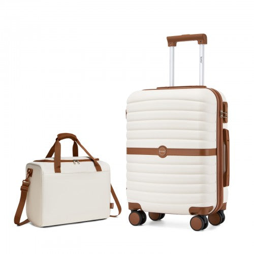 KSK2592+TVK2521 - Kono 20 Inch ABS+PC Cabin Suitcase with Travel Bag, Carry‑On Luggage Set - Cream and Brown by LuluBags
