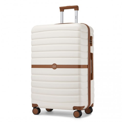 KSK2592 - Kono ABS+PC 28-Inch Striped Design with Colour-Block Details Large Checked Luggage for Longer Travels - Cream and Brown