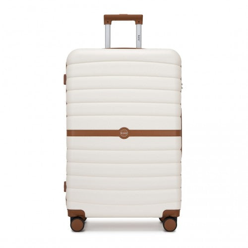KSK2592 - Kono ABS+PC 28-Inch Striped Design with Colour-Block Details Large Checked Luggage for Longer Travels - Cream and Brown
