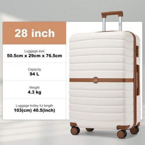 KSK2592 - Kono ABS+PC 28-Inch Striped Design with Colour-Block Details Large Checked Luggage for Longer Travels - Cream and Brown