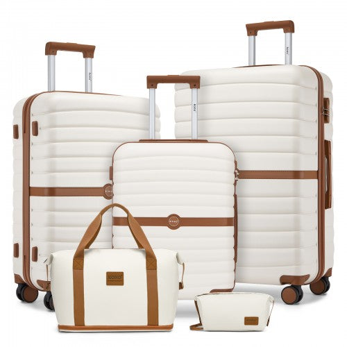 KSK2592+EA2212 - Kono 3‑Piece ABS+PC Suitcase Set with Travel Bag & Toiletry Pouch - Cream and Brown by LuluBags