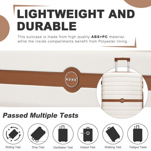 KSK2592+EA2212 - Kono 3‑Piece ABS+PC Suitcase Set with Travel Bag & Toiletry Pouch - Cream and Brown by LuluBags