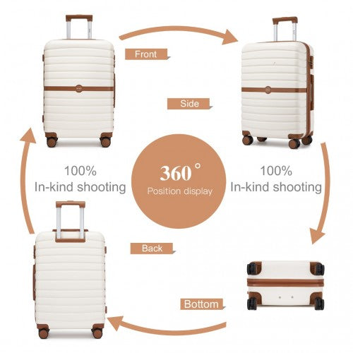 KSK2592 - Kono ABS+PC Striped Design with Colour-Block Details 3-Piece Hardshell Luggage Set with Spinner Wheels - Cream and Brown