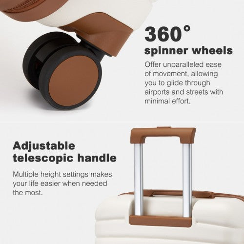 KSK2592 - Kono ABS+PC 24-Inch Striped Design with Colour-Block Details Medium Suitcase with Spinner Silent Wheels - Cream and Brown