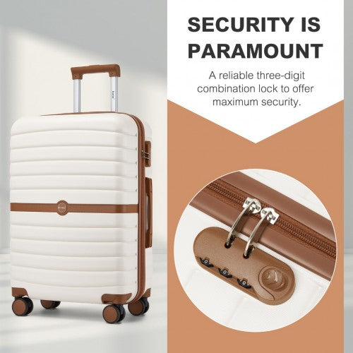 KSK2592 - Kono ABS+PC 28-Inch Striped Design with Colour-Block Details Large Checked Luggage for Longer Travels - Cream and Brown