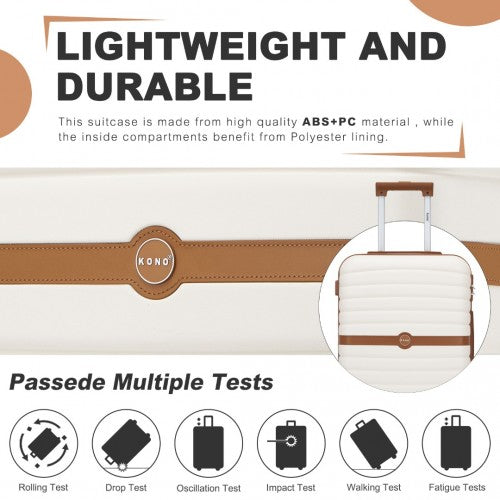 KSK2592 - Kono ABS+PC Striped Design with Colour-Block Details 3-Piece Hardshell Luggage Set with Spinner Wheels - Cream and Brown