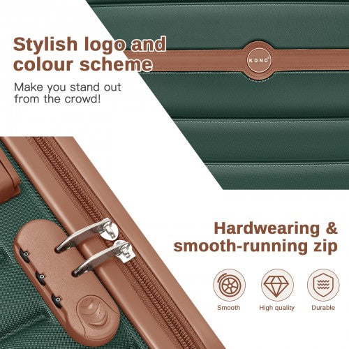 KSK2592+EA2212 - Kono 20 Inch ABS+PC Hard Shell Cabin Suitcase Set with Travel Bag & Toiletry Pouch - Dark Green and Brown by LuluBags