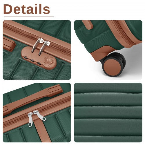 KSK2592+EA2212 - Kono 28 Inch Large ABS+PC Hard Shell Suitcase Set with Travel Bag & Toiletry Pouch - Dark Green and Brown by LuluBags