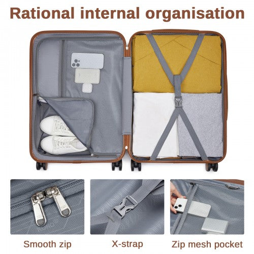 KSK2592+EA2212 - Kono 28 Inch Large ABS+PC Hard Shell Suitcase Set with Travel Bag & Toiletry Pouch - Dark Green and Brown by LuluBags
