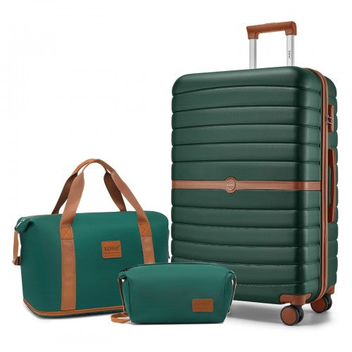 KSK2592+EA2212 - Kono 28 Inch Large ABS+PC Hard Shell Suitcase Set with Travel Bag & Toiletry Pouch - Dark Green and Brown by LuluBags