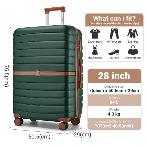 KSK2592+EA2212 - Kono 28 Inch Large ABS+PC Hard Shell Suitcase Set with Travel Bag & Toiletry Pouch - Dark Green and Brown by LuluBags