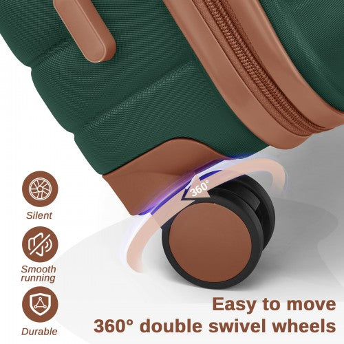 KSK2592+EA2212 - Kono 28 Inch Large ABS+PC Hard Shell Suitcase Set with Travel Bag & Toiletry Pouch - Dark Green and Brown by LuluBags