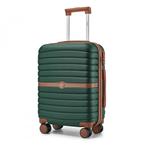 KSK2592 - Kono ABS+PC 20-Inch Striped Design with Colour-Block Details Carry-On Cabin Suitcase with Silent Spinner Wheels - Dark Green and Brown | Neil's Luggage Store