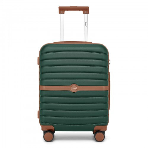 KSK2592 - Kono ABS+PC 20-Inch Striped Design with Colour-Block Details Carry-On Cabin Suitcase with Silent Spinner Wheels - Dark Green and Brown | Neil's Luggage Store