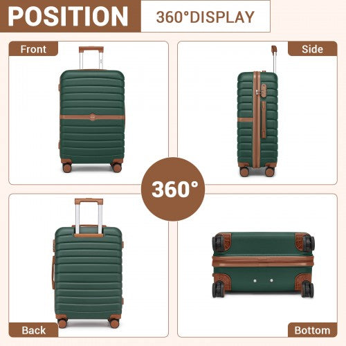 KSK2592 - Kono ABS+PC 20-Inch Striped Design with Colour-Block Details Carry-On Cabin Suitcase with Silent Spinner Wheels - Dark Green and Brown | Neil's Luggage Store