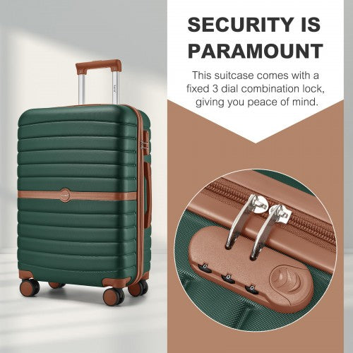 KSK2592 - Kono ABS+PC 20-Inch Striped Design with Colour-Block Details Carry-On Cabin Suitcase with Silent Spinner Wheels - Dark Green and Brown | Neil's Luggage Store