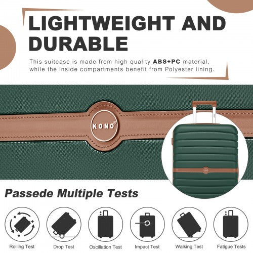 KSK2592 - Kono ABS+PC 20-Inch Striped Design with Colour-Block Details Carry-On Cabin Suitcase with Silent Spinner Wheels - Dark Green and Brown | Neil's Luggage Store