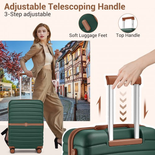 KSK2592 - Kono ABS+PC 20-Inch Striped Design with Colour-Block Details Carry-On Cabin Suitcase with Silent Spinner Wheels - Dark Green and Brown | Neil's Luggage Store