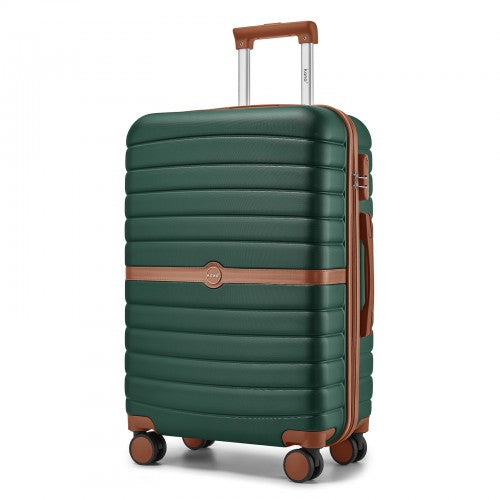 KSK2592 - Kono ABS+PC Striped Design with Colour-Block Details 3-Piece Hardshell Luggage Set with Spinner Wheels - Dark Green and Brown