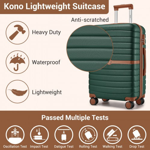KSK2592 - Kono ABS+PC Striped Design with Colour-Block Details 3-Piece Hardshell Luggage Set with Spinner Wheels - Dark Green and Brown | Neil's Luggage Store