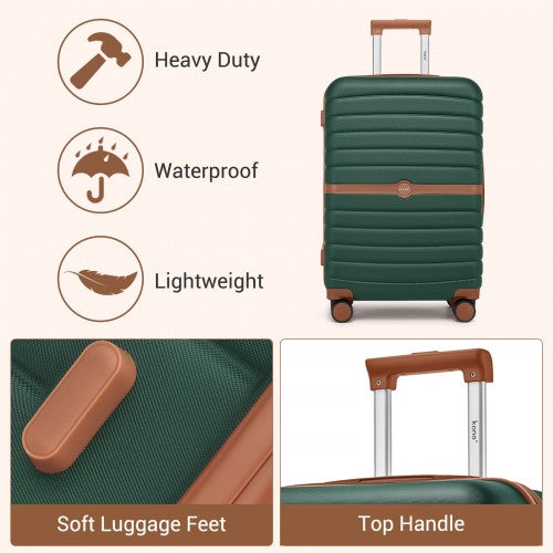 KSK2592 - Kono ABS+PC Striped Design with Colour-Block Details 3-Piece Hardshell Luggage Set with Spinner Wheels - Dark Green and Brown | Neil's Luggage Store