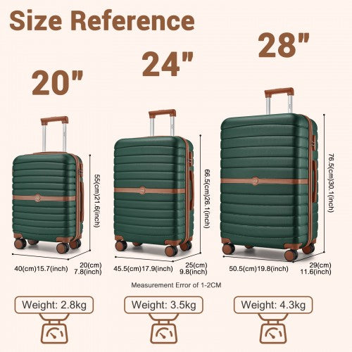 KSK2592 - Kono ABS+PC Striped Design with Colour-Block Details 3-Piece Hardshell Luggage Set with Spinner Wheels - Dark Green and Brown | Neil's Luggage Store