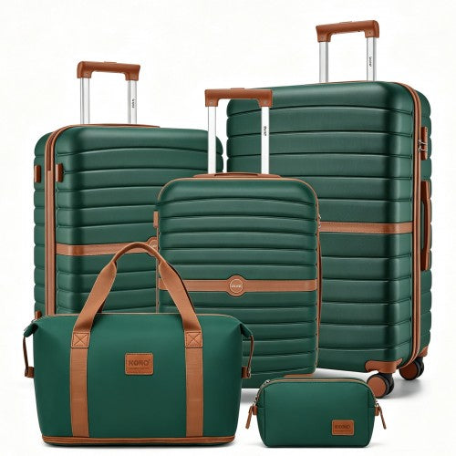 KSK2592+EA2212 - Kono 3‑Piece ABS+PC Suitcase Set with Travel Bag & Toiletry Pouch - Dark Green and Brown by LuluBags