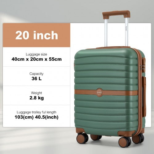 KSK2592 - Kono ABS+PC 20-Inch Striped Design with Colour-Block Details Carry-On Cabin Suitcase with Silent Spinner Wheels - Green and Brown