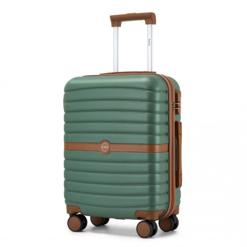 KSK2592 - Kono ABS+PC 20-Inch Striped Design with Colour-Block Details Carry-On Cabin Suitcase with Silent Spinner Wheels - Green and Brown
