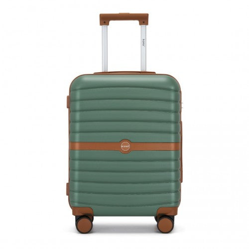 KSK2592 - Kono ABS+PC 20-Inch Striped Design with Colour-Block Details Carry-On Cabin Suitcase with Silent Spinner Wheels - Green and Brown