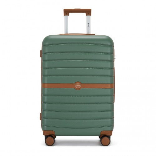 KSK2592 - Kono ABS+PC 24-Inch Striped Design with Colour-Block Details Medium Suitcase with Spinner Silent Wheels - Green and Brown