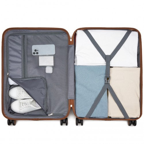 KSK2592 - Kono ABS+PC 24-Inch Striped Design with Colour-Block Details Medium Suitcase with Spinner Silent Wheels - Green and Brown