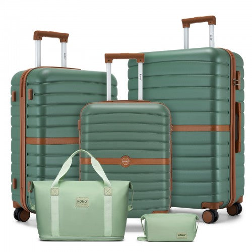 KSK2592+EA2212 - Kono 3‑Piece ABS+PC Suitcase Set with Travel Bag & Toiletry Pouch - Green and Brown by LuluBags
