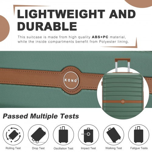 KSK2592+EA2212 - Kono 3‑Piece ABS+PC Suitcase Set with Travel Bag & Toiletry Pouch - Green and Brown by LuluBags