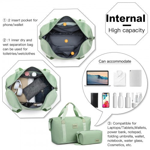 KSK2592+EA2212 - Kono 3‑Piece ABS+PC Suitcase Set with Travel Bag & Toiletry Pouch - Green and Brown by LuluBags