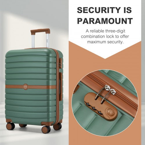 KSK2592+EA2212 - Kono 3‑Piece ABS+PC Suitcase Set with Travel Bag & Toiletry Pouch - Green and Brown by LuluBags