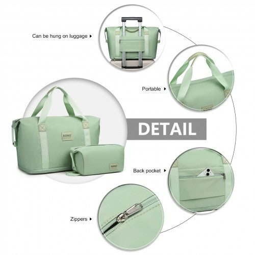 KSK2592+EA2212 - Kono 3‑Piece ABS+PC Suitcase Set with Travel Bag & Toiletry Pouch - Green and Brown by LuluBags
