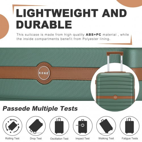 KSK2592 - Kono ABS+PC 24-Inch Striped Design with Colour-Block Details Medium Suitcase with Spinner Silent Wheels - Green and Brown