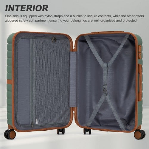 KSK2592 - Kono ABS+PC 28-Inch Striped Design with Colour-Block Details Large Checked Luggage for Longer Travels - Green and Brown