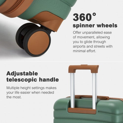 KSK2592 - Kono ABS+PC Striped Design with Colour-Block Details 3-Piece Hardshell Luggage Set with Spinner Wheels - Green and Brown
