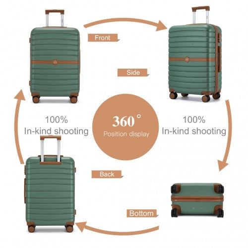 KSK2592 - Kono ABS+PC Striped Design with Colour-Block Details 3-Piece Hardshell Luggage Set with Spinner Wheels - Green and Brown