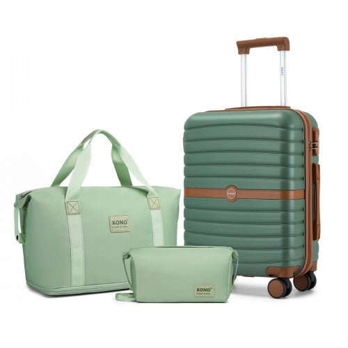 KSK2592+EA2212 - Kono 20 Inch ABS+PC Hard Shell Cabin Suitcase Set with Travel Bag & Toiletry Pouch - Green and Brown by LuluBags