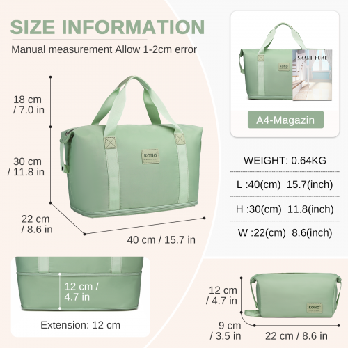KSK2592+EA2212 - Kono 20 Inch ABS+PC Hard Shell Cabin Suitcase Set with Travel Bag & Toiletry Pouch - Green and Brown by LuluBags