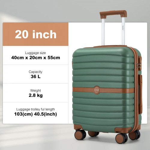 KSK2592+EA2212 - Kono 20 Inch ABS+PC Hard Shell Cabin Suitcase Set with Travel Bag & Toiletry Pouch - Green and Brown by LuluBags
