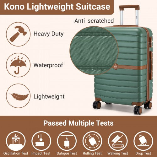 KSK2592+EA2212 - Kono 20 Inch ABS+PC Hard Shell Cabin Suitcase Set with Travel Bag & Toiletry Pouch - Green and Brown by LuluBags
